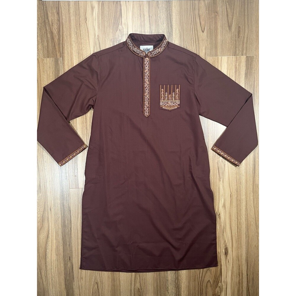 Embroidered Pakistani/Indian Kurta Maroon Men's Cotton Large